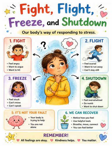 Fight, Flight, Freeze, and Shutdown I Educational Poster I Classroom Decor