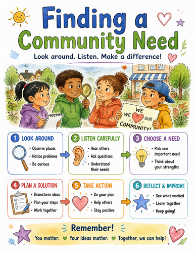 Finding a Community Need I Educational Poster I Classroom Decor