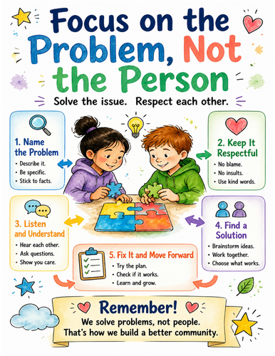 Focus on the Problem, Not the Person I Educational Poster I Classroom Decor