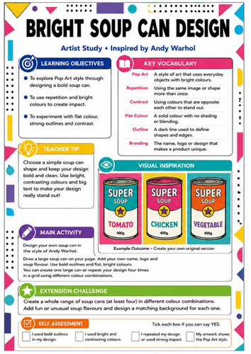 Andy Warhol Soup Can Pop Art Worksheet | KS3 Art Artist Study & Cover Lesson