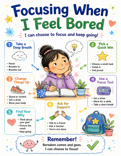 Focusing When I Feel Bored I Educational Poster I Classroom Decor