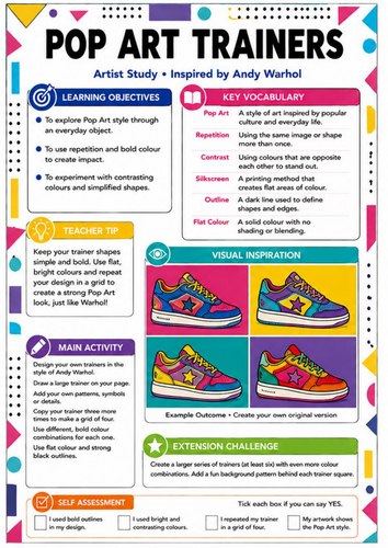 Andy Warhol Pop Art Trainers Worksheet | KS3 Art Shoe Design Cover Lesson