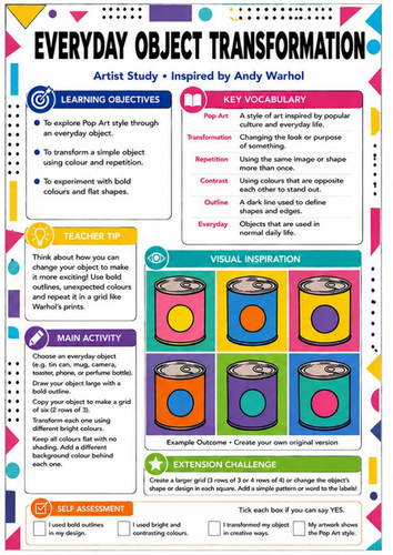 Andy Warhol Everyday Object Transformation Worksheet | KS3 Pop Art Cover Lesson