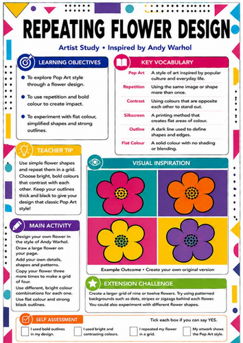 Andy Warhol Repeating Flower Pop Art Worksheet | KS3 Art Cover Lesson