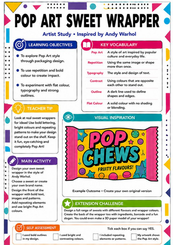 Andy Warhol Pop Art Sweet Wrapper Design Worksheet | KS3 Art Cover Lesson