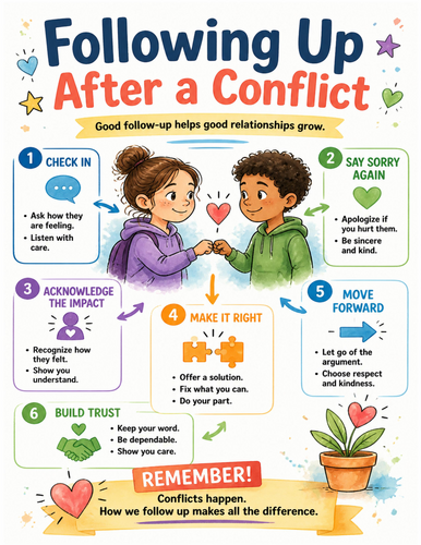 Following Up After a Conflict I Educational Poster I Classroom Decor