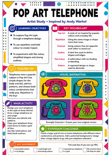 Andy Warhol Pop Art Telephone Worksheet | KS3 Art Artist Study Cover Lesson