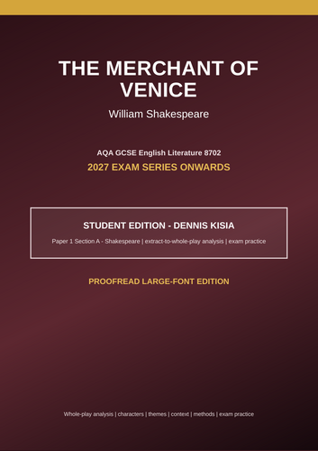 Complete 50-page The Merchant of Venice study guide for the 2027 exam series onwards