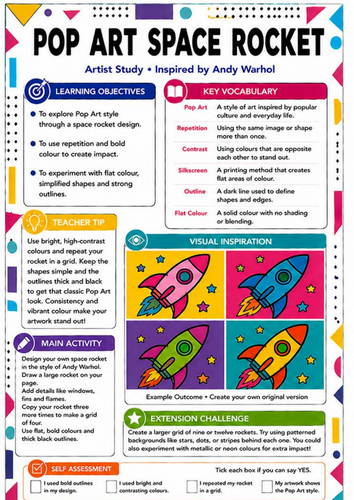 Andy Warhol Pop Art Space Rocket Worksheet | KS3 Art Cover Lesson
