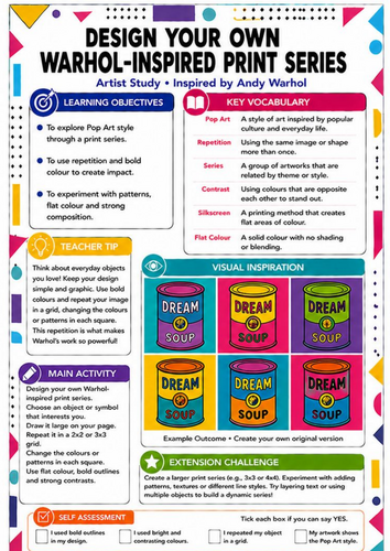 Andy Warhol Pop Art Print Series Worksheet | KS3 Art Artist Study Final Project