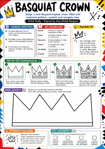Jean-Michel Basquiat Crown Art Worksheet | KS3 Artist Study & Cover Lesson