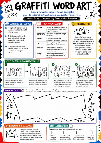 Basquiat Graffiti Word Art Worksheet | Typography KS3 Art Cover Lesson