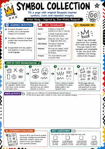 Basquiat Symbol Collection Worksheet | KS3 Art Symbols & Mark Making Activity
