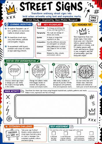 Basquiat Street Sign Art Worksheet | KS3 Urban Art & Cover Lesson