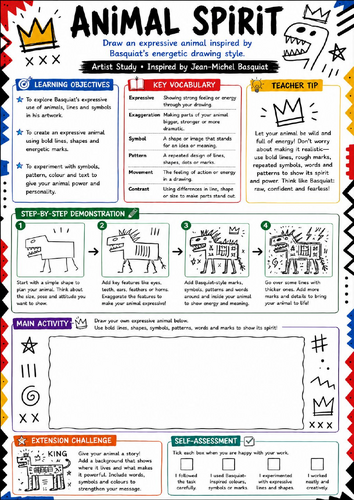 Basquiat Animal Spirit Art Worksheet | KS3 Expressive Animal Drawing Lesson
