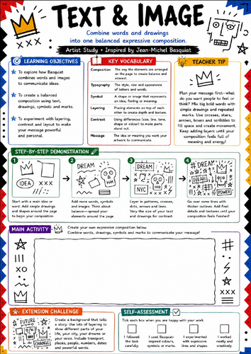 Basquiat Text & Image Worksheet | KS3 Art Typography & Composition Lesson