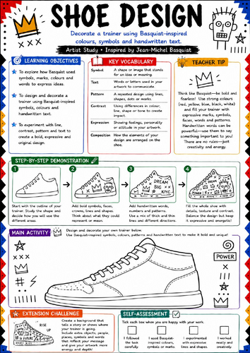 Basquiat Shoe Design Worksheet | KS3 Trainer Design Art Cover Lesson