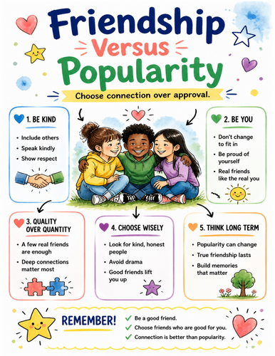 Friendship Versus Popularity I Educational Poster I Classroom Decor