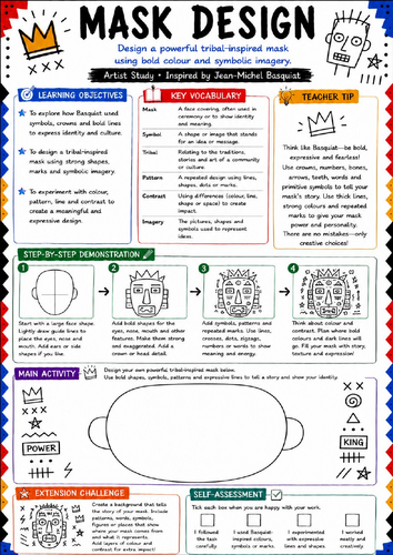 Basquiat-Inspired Mask Design Worksheet | KS3 Art Artist Study Cover Lesson