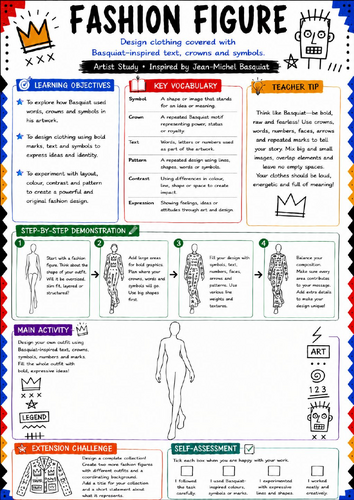 Basquiat Fashion Figure Worksheet | KS3 Fashion Design & Artist Study Lesson