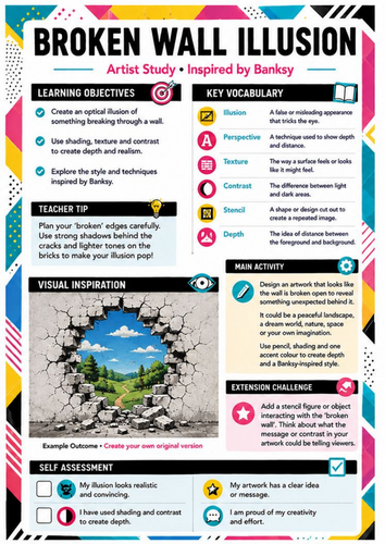Banksy Broken Wall Illusion Worksheet | Street Art & Perspective | KS3 Art