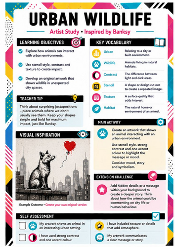 Banksy Urban Wildlife Art Worksheet | Animals & Street Art | KS3 Art