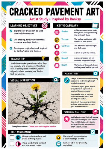 Banksy Cracked Pavement Art Worksheet | Street Art Illusion | KS3 Art