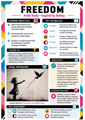 Banksy Freedom Art Worksheet | Symbolism & Stencil Street Art | KS3 Art