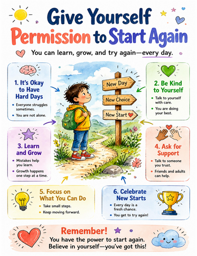 Give Yourself Permission to Start Again I Educational Poster I Classroom Decor