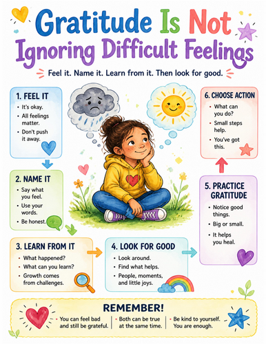 Gratitude Is Not Ignoring Difficult Feelings I Educational Poster I Classroom Decor