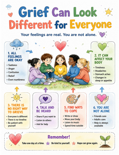 Grief Can Look Different for Everyone I Educational Poster I Classroom Decor