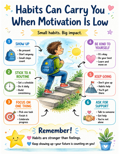 Habits Can Carry You When Motivation Is Low I Educational Poster I Classroom Decor