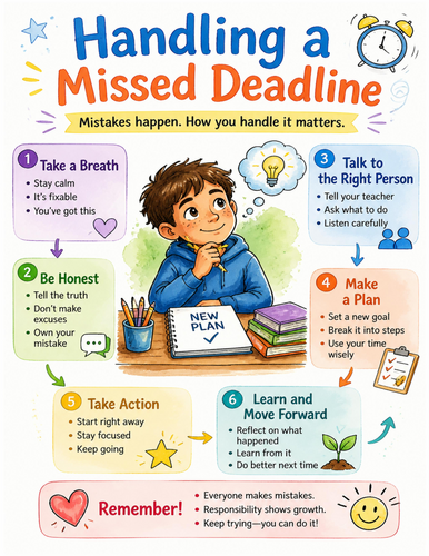 Handling a Missed Deadline I Educational Poster I Classroom Decor