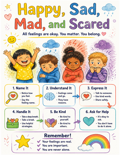 Happy, Sad, Mad, and Scared I Educational Poster I Classroom Decor