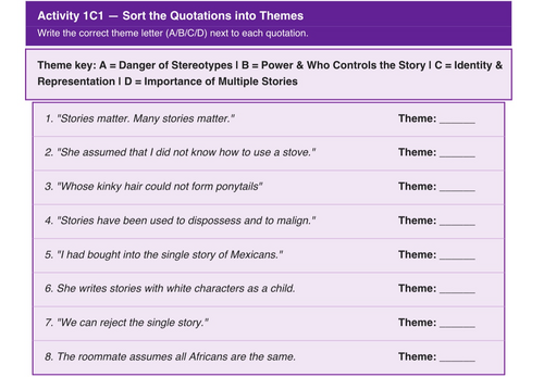 The Danger of a Single Story – Activity Booklet | GCSE English | 34 Pages