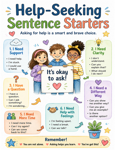Help-Seeking Sentence Starters I Educational Poster I Classroom Decor