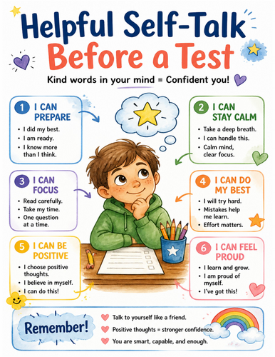 Helpful Self-Talk Before a Test I Educational Poster I Classroom Decor