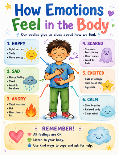 How Emotions Feel in the Body I Educational Poster I Classroom Decor