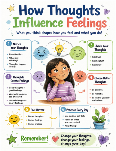 How Thoughts Influence Feelings I Educational Poster I Classroom Decor