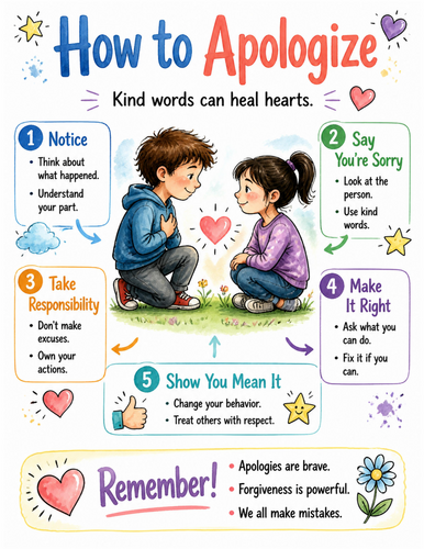 How to Apologize I Educational Poster I Classroom Decor