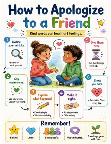 How to Apologize to a Friend I Educational Poster I Classroom Decor