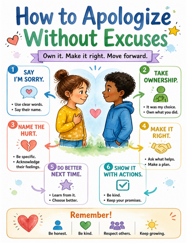 How to Apologize Without Excuses I Educational Poster I Classroom Decor