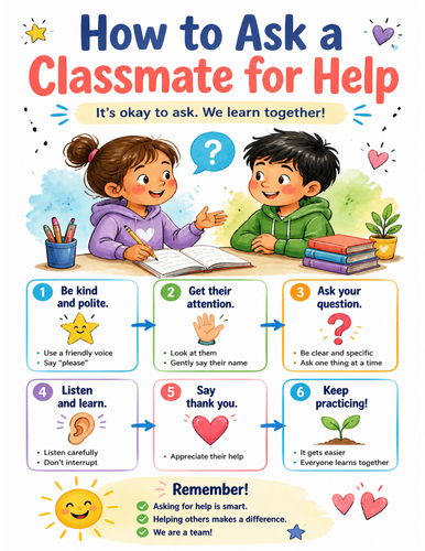 How to Ask a Classmate for Help I Educational Poster I Classroom Decor
