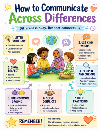 How to Communicate Across Differences I Educational Poster I Classroom Decor