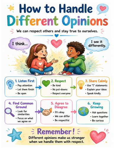 How to Handle Different Opinions I Educational Poster I Classroom Decor