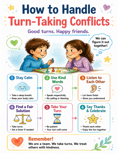 How to Handle Turn-Taking Conflicts I Educational Poster I Classroom Decor