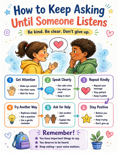 How to Keep Asking Until Someone Listens I Educational Poster I Classroom Decor