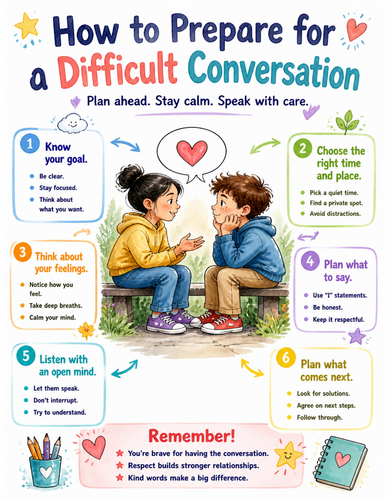 How to Prepare for a Difficult Conversation I Educational Poster I Classroom Decor