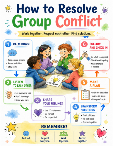 How to Resolve Group Conflict I Educational Poster I Classroom Decor