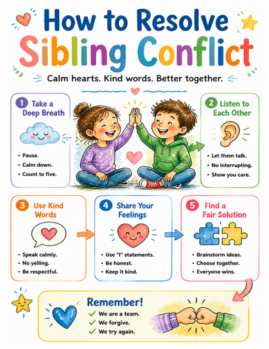 How to Resolve Sibling Conflict I Educational Poster I Classroom Decor
